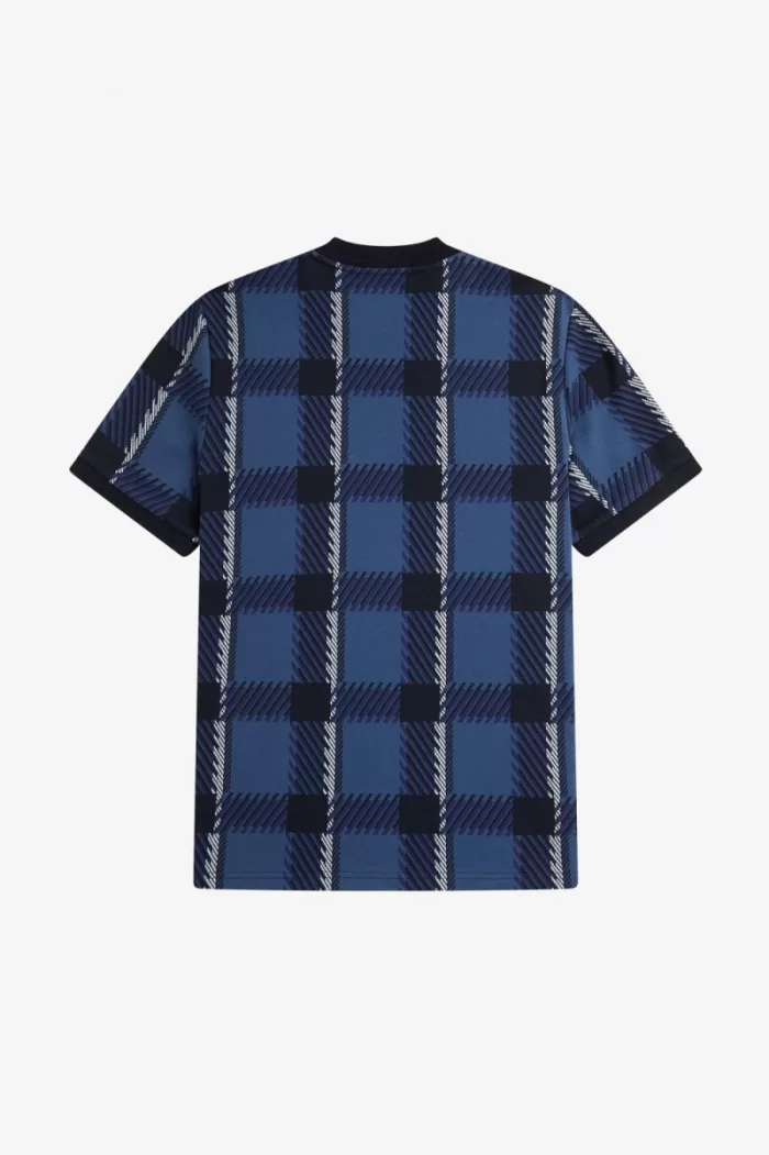 Fred Perry Glitch Tartan Men’s T-Shirt Midnight Blue | BHJRG0984