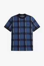 Fred Perry Glitch Tartan Men’s T-Shirt Midnight Blue | BHJRG0984