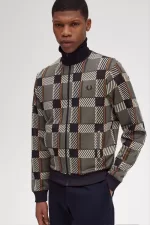 Fred Perry Glitch Tartan Men’s Track Jackets Field Green | NFOTQ0685