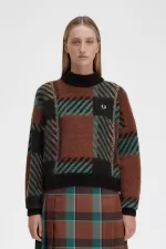 Fred Perry Glitch Tartan Women’s Jumper Whisky Brown | QUFAO0821