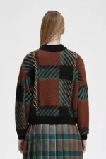 Fred Perry Glitch Tartan Women’s Jumper Whisky Brown | QUFAO0821