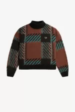 Fred Perry Glitch Tartan Women’s Jumper Whisky Brown | QUFAO0821