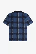 Fred Perry Glitch Tartan Zip Neck Men’s Polo Shirt Midnight Blue | PDNYI5619