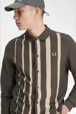 Fred Perry Gradient Stripe Long Sleeve Men’s Polo Shirt Field Green | HDTZP8621