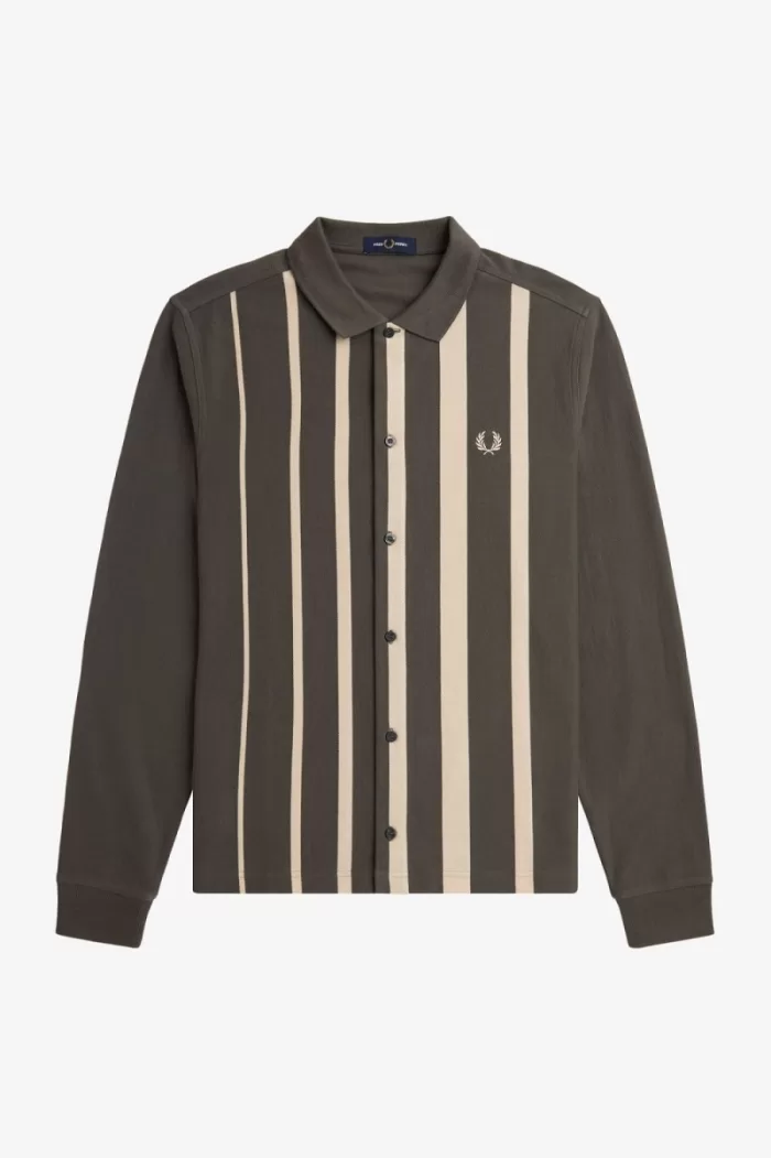 Fred Perry Gradient Stripe Long Sleeve Men’s Polo Shirt Field Green | HDTZP8621