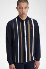 Fred Perry Gradient Stripe Long Sleeve Men’s Polo Shirt Navy | MDUXH3617