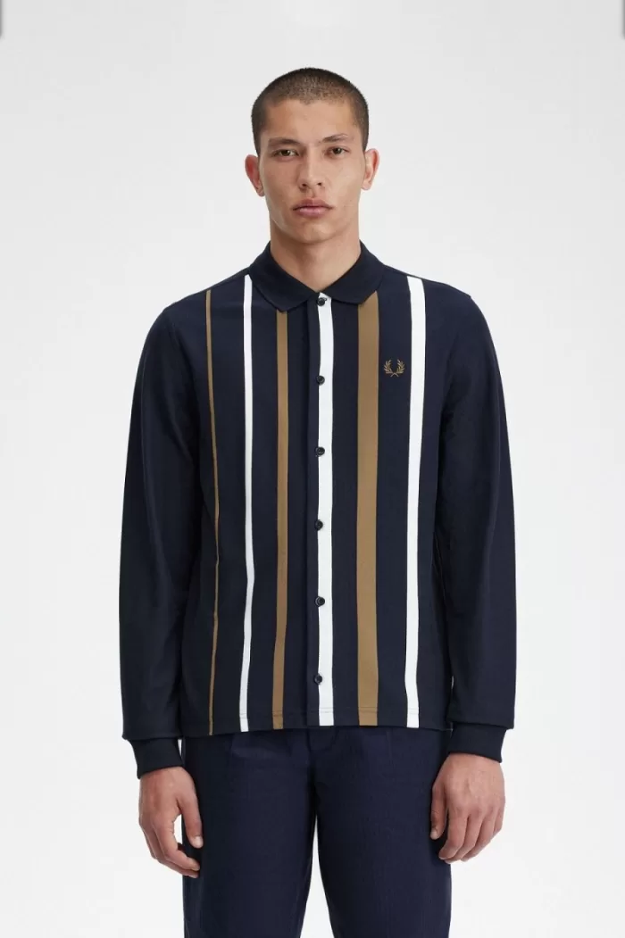 Fred Perry Gradient Stripe Long Sleeve Men’s Polo Shirt Navy | MDUXH3617