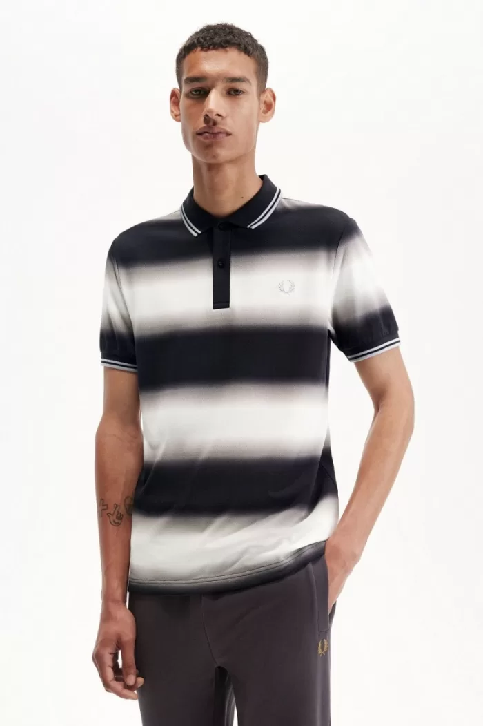 Fred Perry Gradient Stripe Men’s Polo Shirt Snow White | IRLAF3801