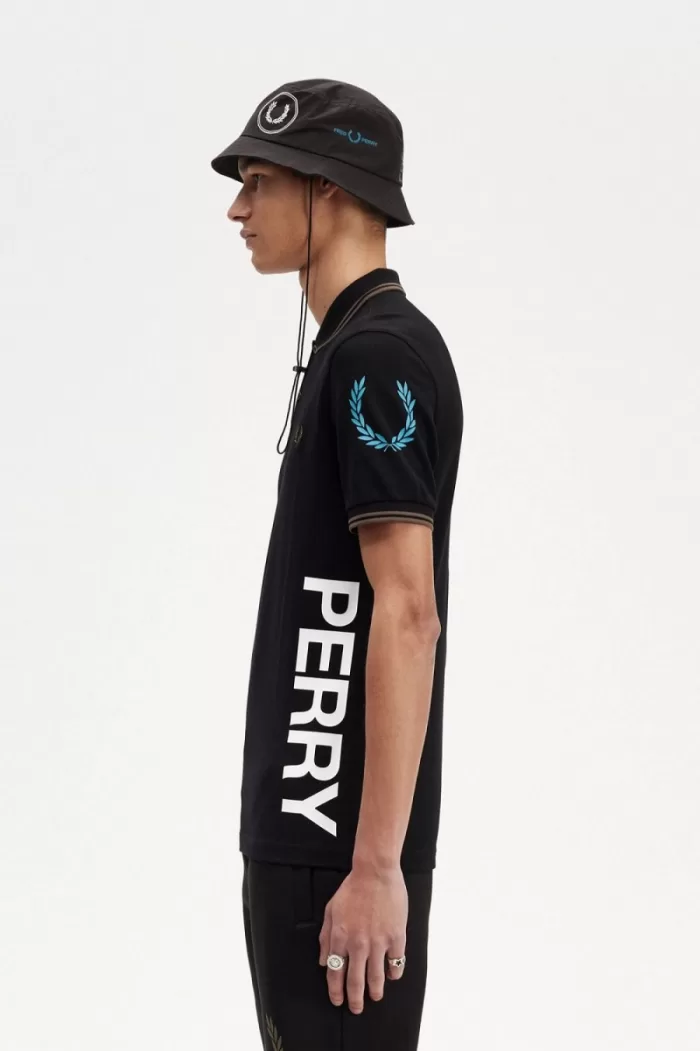 Fred Perry Graphic Branded Men’s Polo Shirt Black | XBADC6879