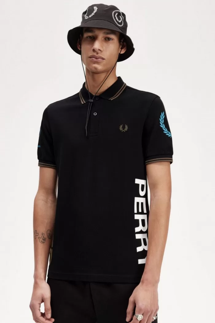 Fred Perry Graphic Branded Men’s Polo Shirt Black | XBADC6879