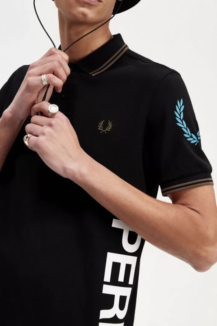 Fred Perry Graphic Branded Men’s Polo Shirt Black | XBADC6879