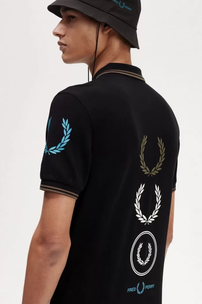 Fred Perry Graphic Branded Men’s Polo Shirt Black | XBADC6879