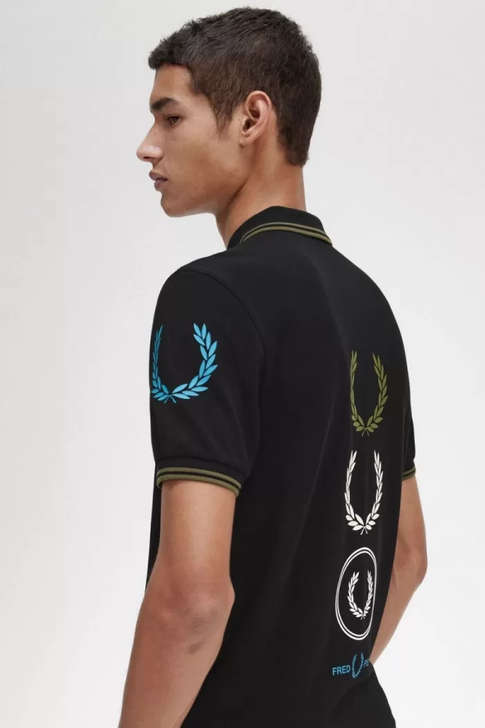 Fred Perry Graphic Branded Men’s Polo Shirt Black | XBADC6879