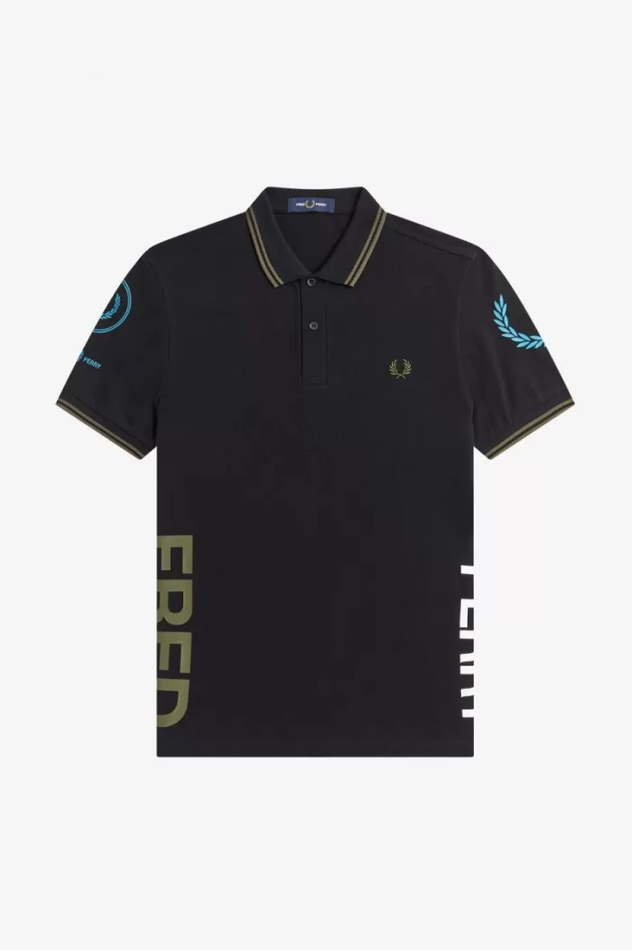 Fred Perry Graphic Branded Men’s Polo Shirt Black | XBADC6879