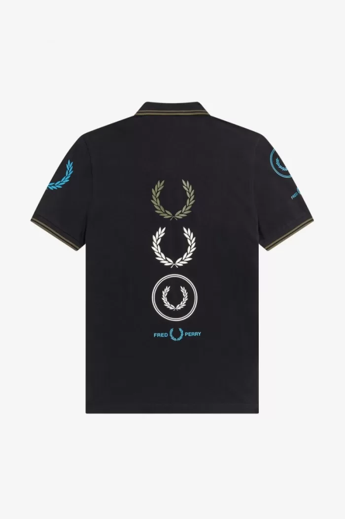 Fred Perry Graphic Branded Men’s Polo Shirt Black | XBADC6879