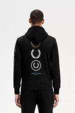 Fred Perry Graphic Branding Hooded Men’s Sweatshirts Black | ZYFCO7235