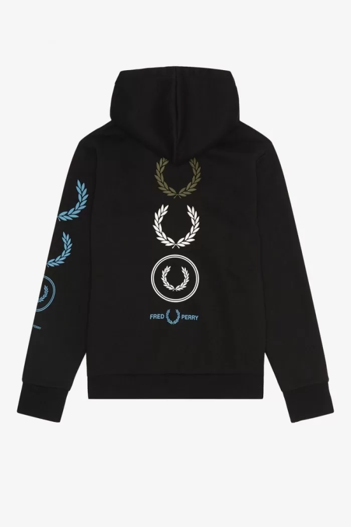 Fred Perry Graphic Branding Hooded Men’s Sweatshirts Black | ZYFCO7235