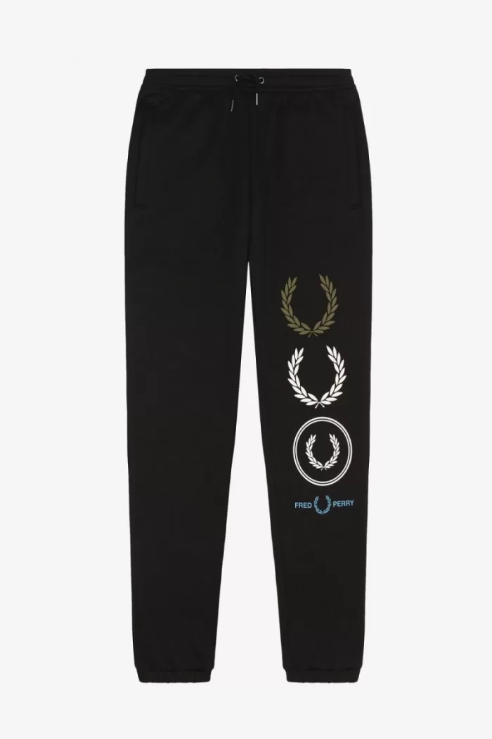 Fred Perry Graphic Branding Sweat Men’s Pants Black | TKRMX0517