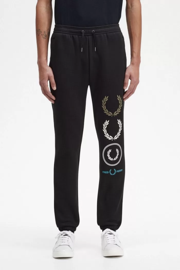 Fred Perry Graphic Branding Sweat Men’s Pants Black | TKRMX0517