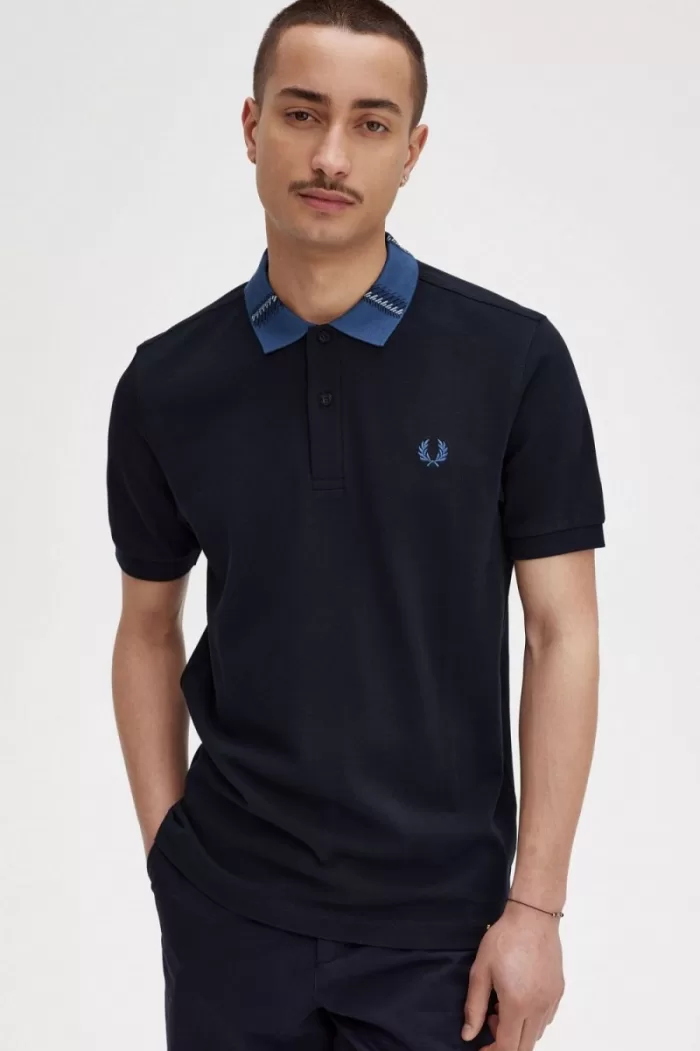 Fred Perry Graphic Collar Men’s Polo Shirt Navy | EHMRG2956