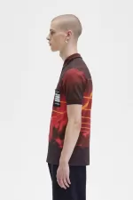 Fred Perry Graphic Print Men’s Shirt Stadium Red | UKQNX1037