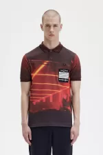 Fred Perry Graphic Print Men’s Shirt Stadium Red | UKQNX1037