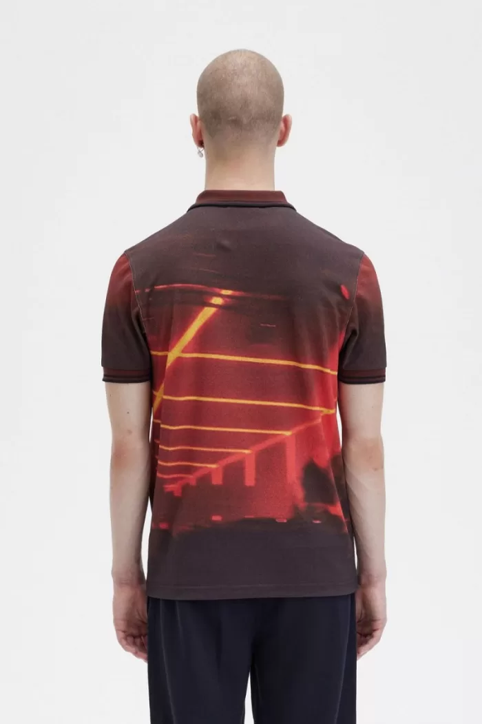 Fred Perry Graphic Print Men’s Shirt Stadium Red | UKQNX1037