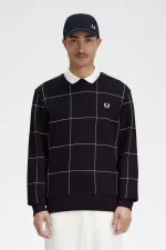 Fred Perry Grid Detail Men’s Sweatshirts Black | RJFDA5273