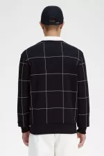 Fred Perry Grid Detail Men’s Sweatshirts Black | RJFDA5273