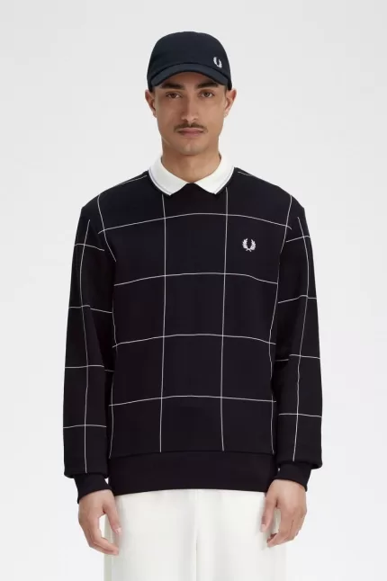 Fred Perry Grid Detail Men’s Sweatshirts Black | RJFDA5273