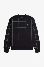 Fred Perry Grid Detail Men’s Sweatshirts Black | RJFDA5273