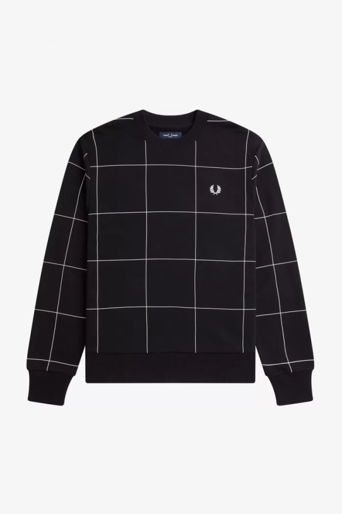 Fred Perry Grid Detail Men’s Sweatshirts Black | RJFDA5273