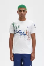 Fred Perry Grid Print Men’s T-Shirt Snow White | NCOWG1024