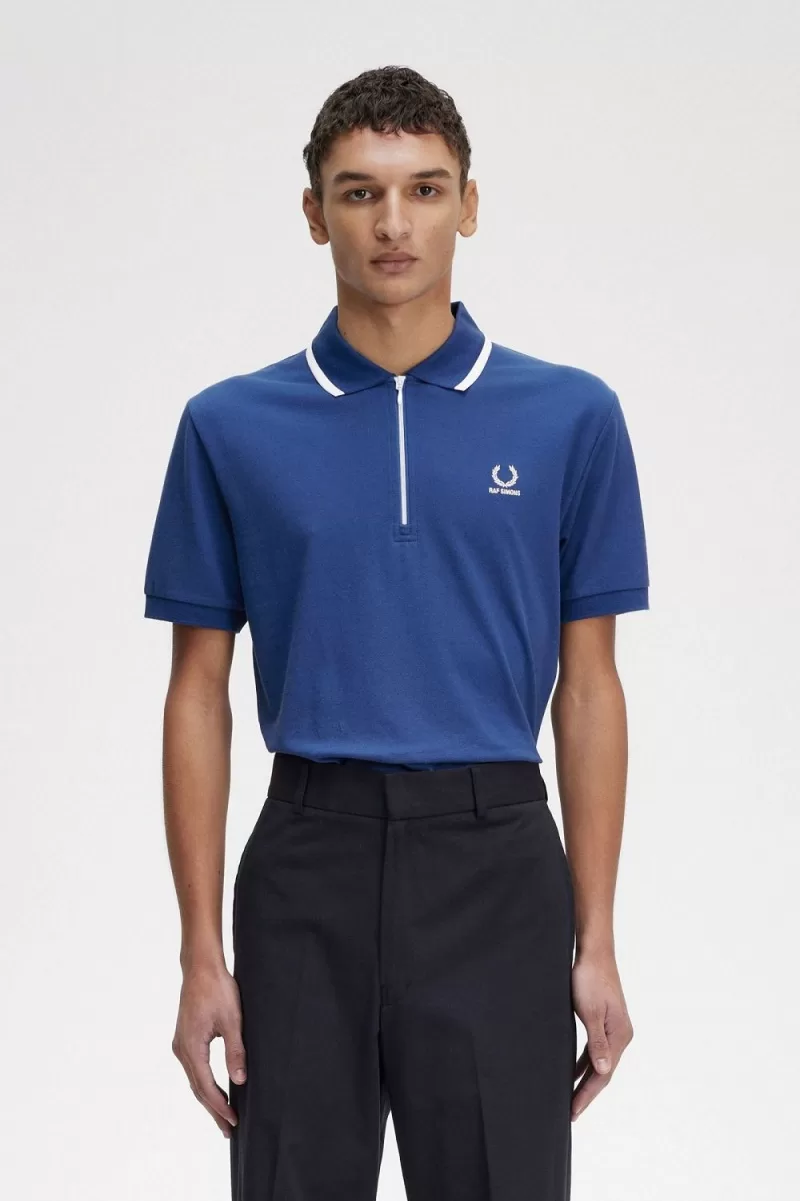 Fred Perry Half Zip Mens Polo Shirt Royal Blue SHNYM1947 - Fred Perry Half Zip Men's Polo Shirt Royal Blue | SHNYM1947