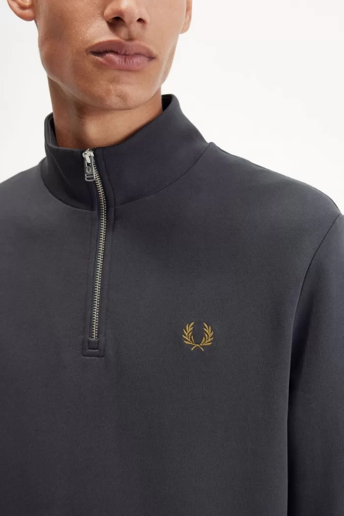 Fred Perry Half Zip Men’s Sweatshirts Anchor Grey Dark Coffee | POLXB5109