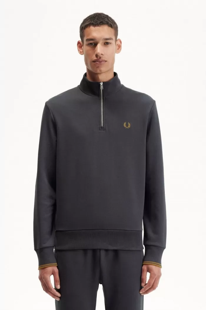 Fred Perry Half Zip Men’s Sweatshirts Anchor Grey Dark Coffee | POLXB5109