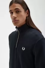 Fred Perry Half Zip Men’s Sweatshirts Black | LXZRO6421