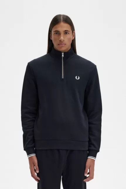 Fred Perry Half Zip Men’s Sweatshirts Black | LXZRO6421