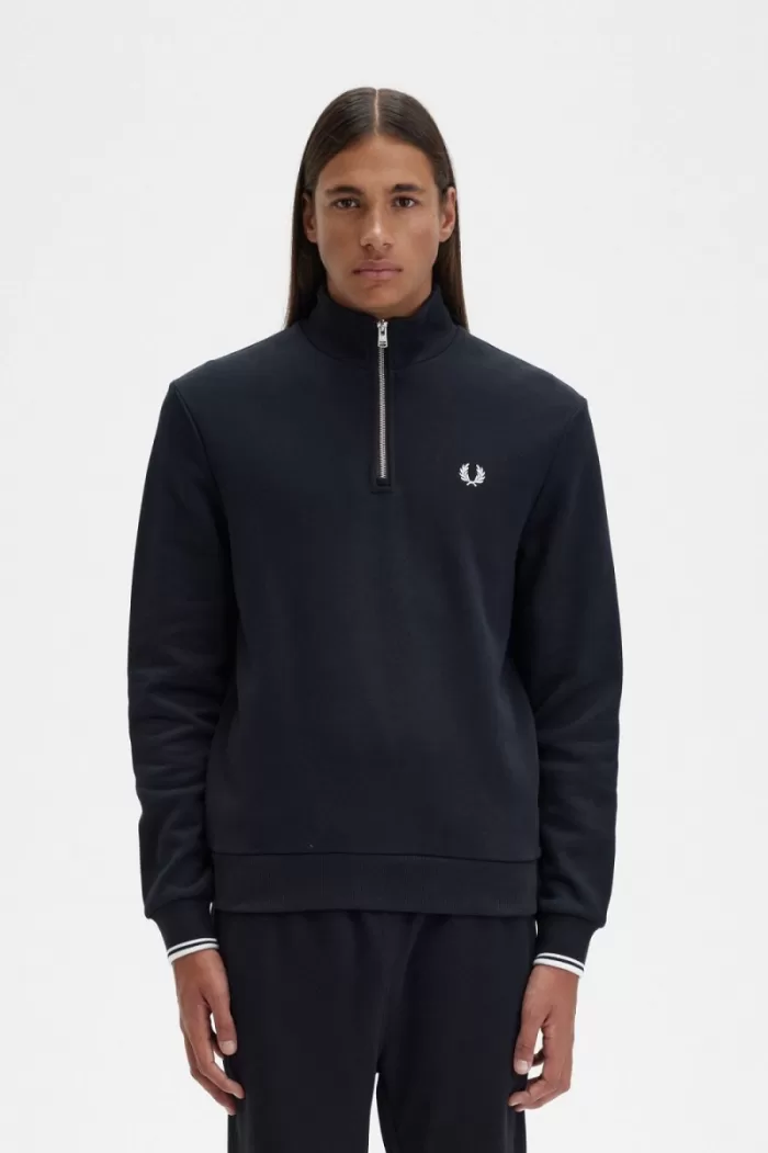 Fred Perry Half Zip Men’s Sweatshirts Black | LXZRO6421