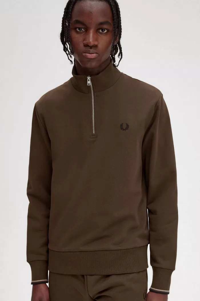 Fred Perry Half Zip Men’s Sweatshirts Burnt Tobacco | FZWOX2910