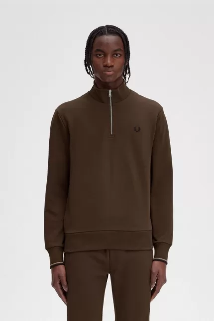 Fred Perry Half Zip Men’s Sweatshirts Burnt Tobacco | FZWOX2910