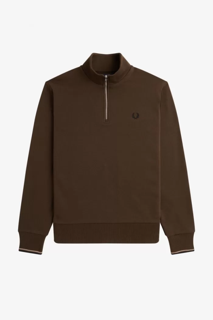 Fred Perry Half Zip Men’s Sweatshirts Burnt Tobacco | FZWOX2910