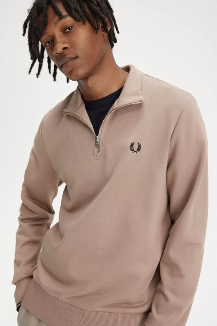 Fred Perry Half Zip Men’s Sweatshirts Dark Pink Black | DMXLP6579