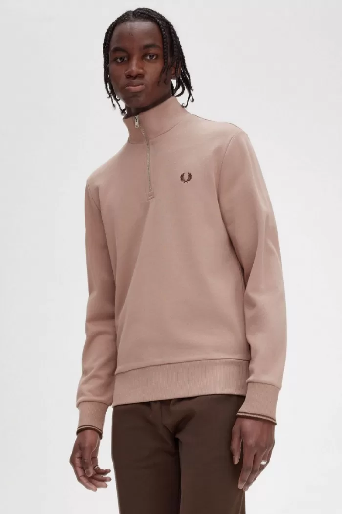 Fred Perry Half Zip Men’s Sweatshirts Dark Pink | SMKLT6203