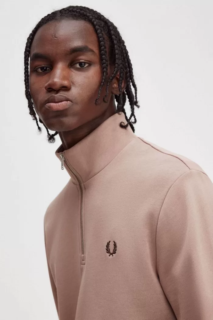 Fred Perry Half Zip Men’s Sweatshirts Dark Pink | SMKLT6203