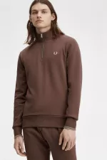 Fred Perry Half Zip Men’s Sweatshirts Dark Red Warm Grey | LZGQO2318