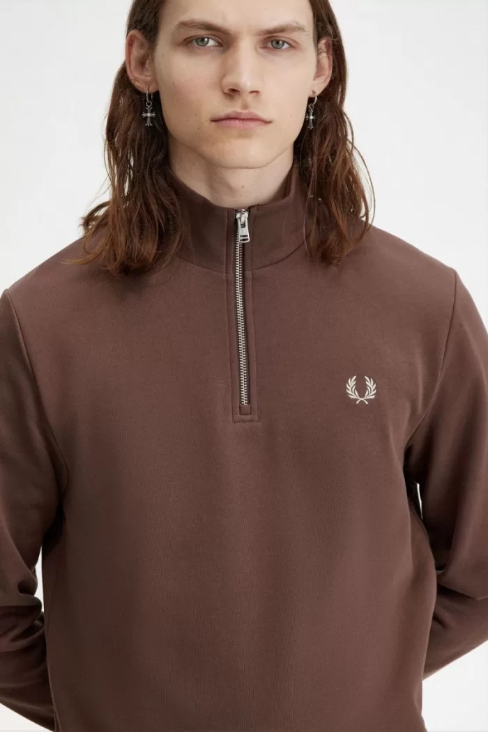 Fred Perry Half Zip Men’s Sweatshirts Dark Red Warm Grey | LZGQO2318