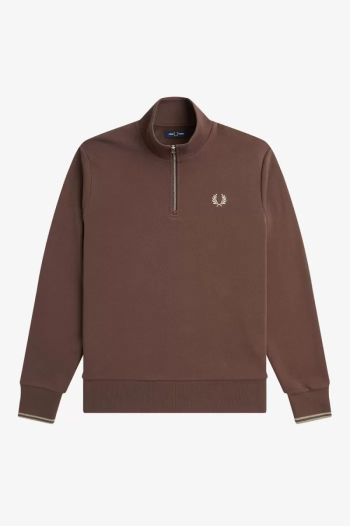 Fred Perry Half Zip Men’s Sweatshirts Dark Red Warm Grey | LZGQO2318