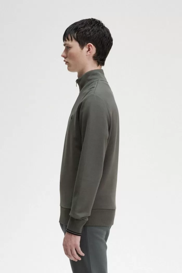 Fred Perry Half Zip Men’s Sweatshirts Field Green | UZROA6205