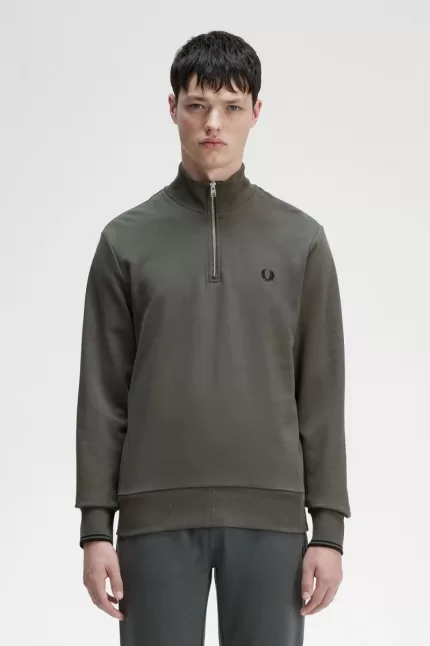 Fred Perry Half Zip Men’s Sweatshirts Field Green | UZROA6205